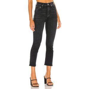 AGOLDE Riley High Waist Crop Straight Leg Jeans in Black Pepper